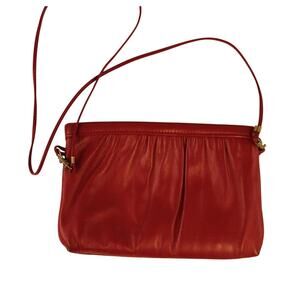 Red Leatherette Lined Clutch w Strap Zip Top Free Shipping
